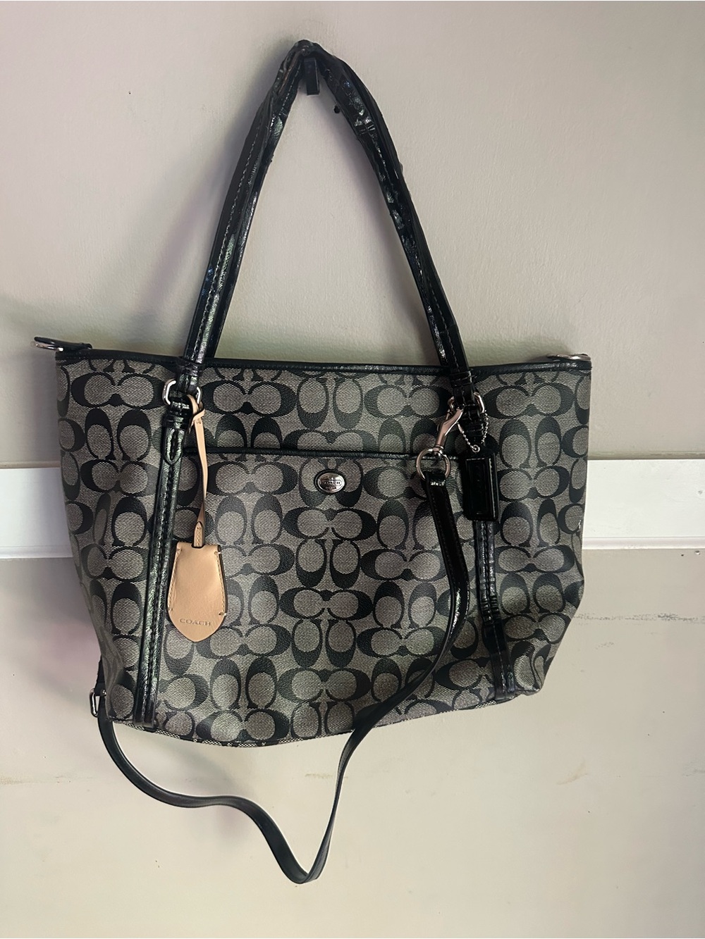 Coach Tote Bag in Black and Tan Signature Canvas